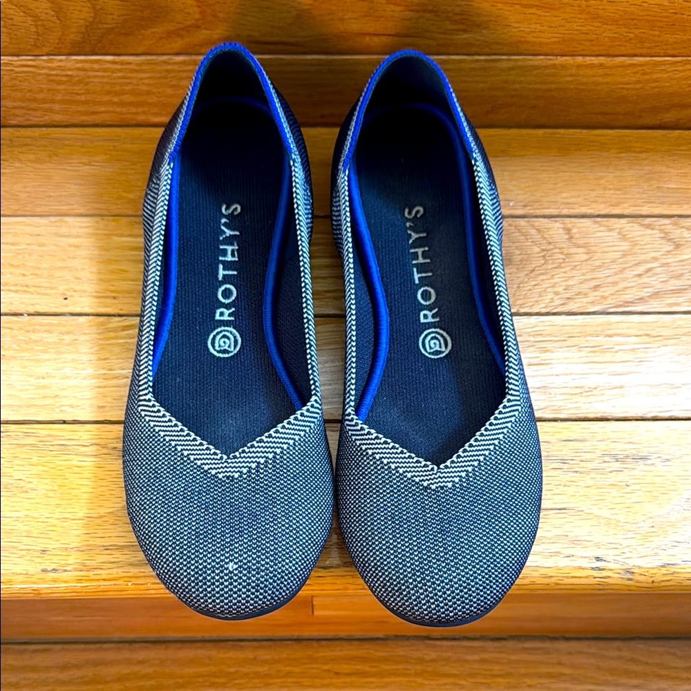 ROTHY’s Birdseye Cloud Gray With Blue Trim Flats Size 10 W Machine Washable